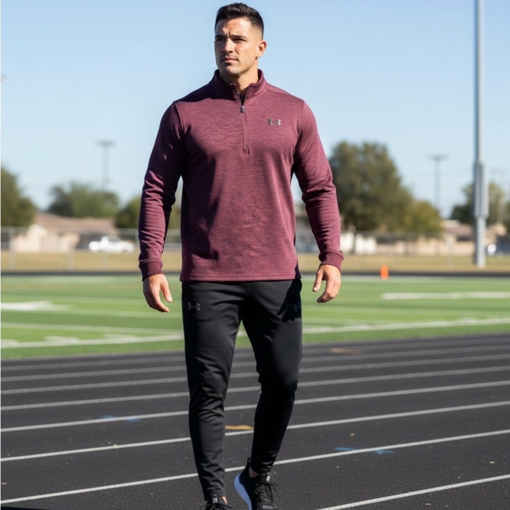 Under Armour Men’s Burgundy 1/4 Zip Sweater Size L – Athletic & Stylish